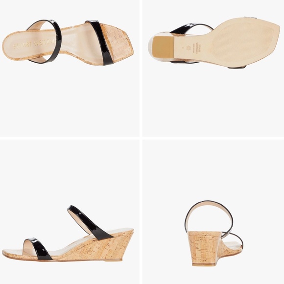 Stuart Weitzman Aleena 50 wedge Black patent leather sandals pumps mules 6.5 - Picture 6 of 13